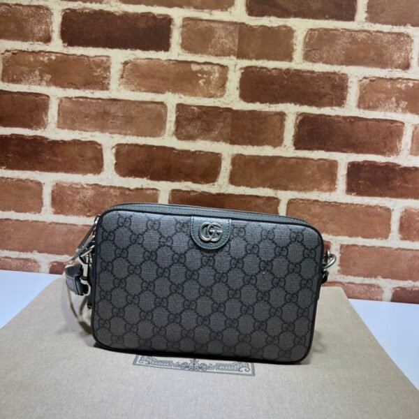 Gucci GG Supreme Camera Crossbody Bag – Grey/Black Monogram PVC & Leather Trim