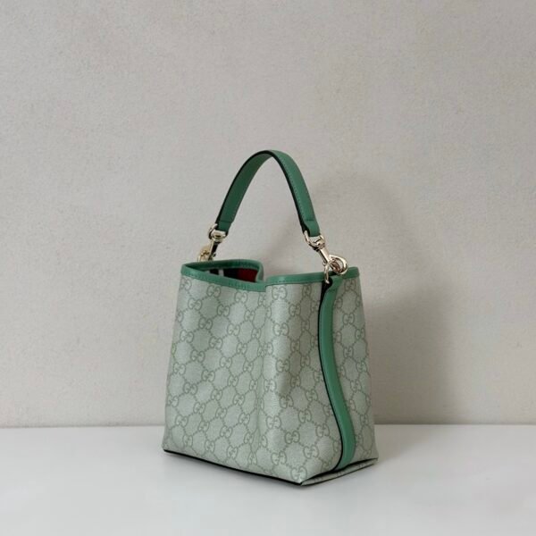 i1742362976063_5891_0_1 Gucci GG Emblem Small Tote Bag 815118 – GG Monogram Canvas Green Leather Trim