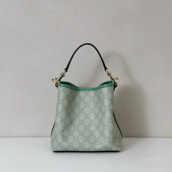 i1742362976092_1951_0_2 Gucci GG Emblem Small Tote Bag 815118 – GG Monogram Canvas Green Leather Trim