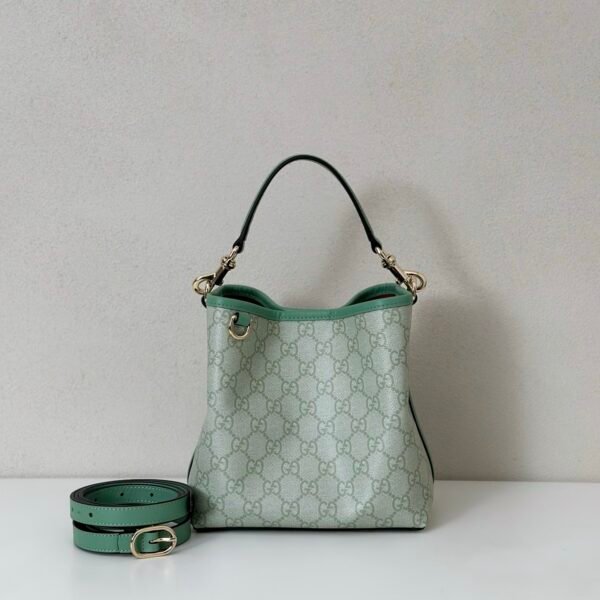 i1742362976109_8884_0_0 Gucci GG Emblem Small Tote Bag 815118 – GG Monogram Canvas Green Leather Trim