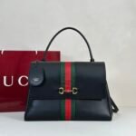 i1758786064201_8355_0_5 Gucci Paparazzo Large Top Handle Bag Black Leather Horsebit Web Stripe