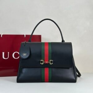 i1758786064201_8355_0_5 Gucci Paparazzo Large Top Handle Bag Black Leather Horsebit Web Stripe