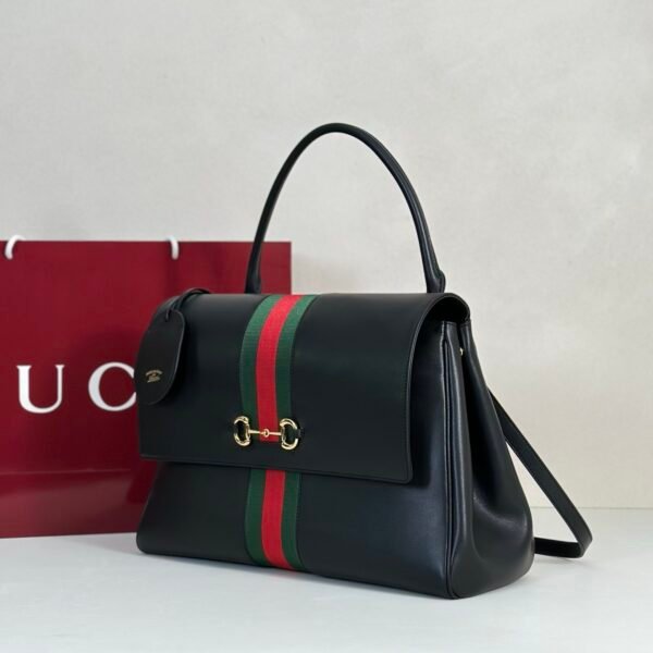 i1775721543492_6617_0_2 Gucci Paparazzo Large Top Handle Bag Black Leather Horsebit Web Stripe