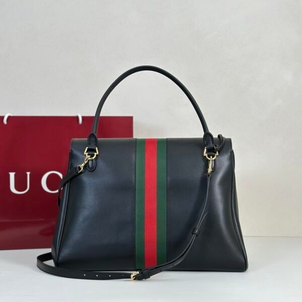 i1775721543492_9988_0_3 Gucci Paparazzo Large Top Handle Bag Black Leather Horsebit Web Stripe